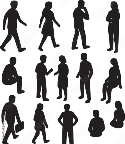 Set of Axonometric people set silhouette vector.