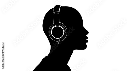 Silhouette of a person wearing headphones listening to music.