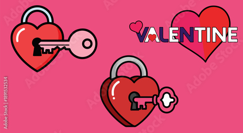 Collection of charming cartoon heart shaped padlocks paired with decorative keys symbolizing love and commitment on transparent background
