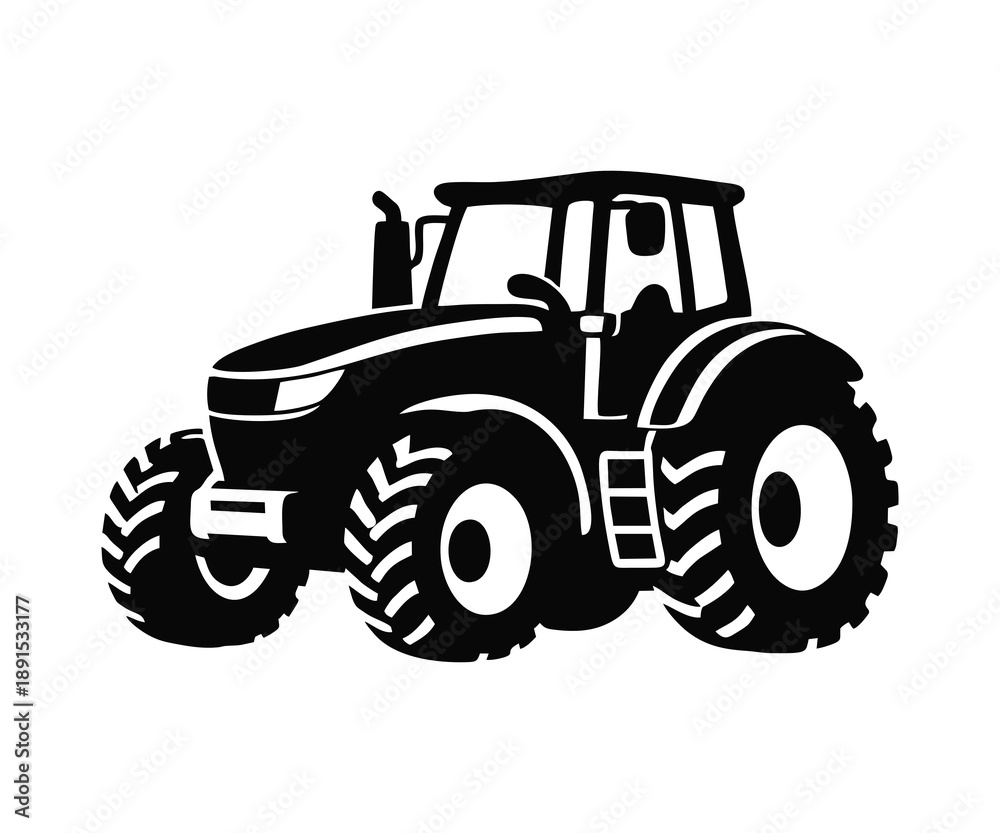 Obraz premium Modern farm tractor silhouette icon. Silhouette tractor agricultural farm vehicle machinery equipment illustration on transparent background. 
