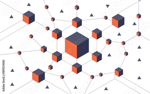 A vector graphic illustration of a network connection concept with cubes and lines