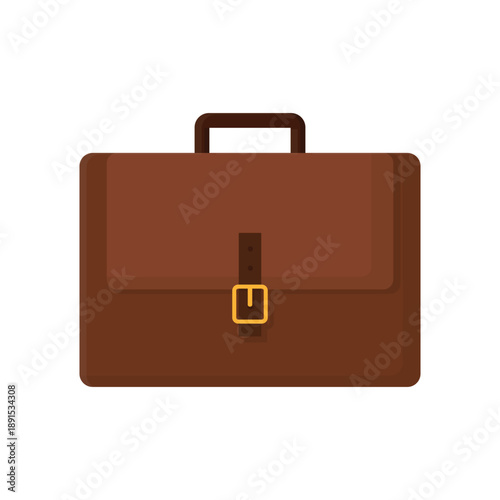 A vintage brown leather business briefcase and travel luggage suitcase object with a handle and lock isolated on a white background