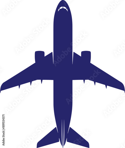 Airplane silhouette top view for aviation travel and transportation
