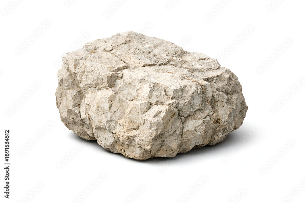 Obraz premium single rough grey natural stone or rock boulder isolated on white background