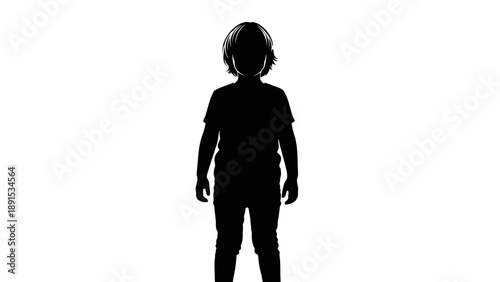 Silhouette of a young child standing against a bright white background.