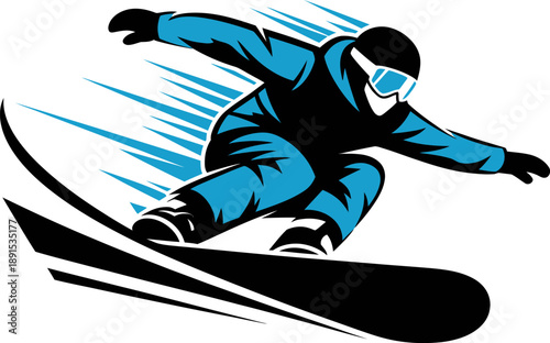 Dynamic Blue Silhouette of a Skater or Rollerblader in Motion with Speed Lines, Extreme Sports Logo Mascot for Action, Movement, and Athletic Competition