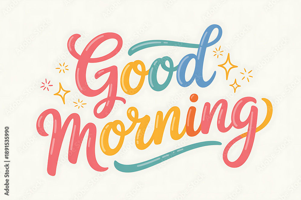 Obraz premium Vibrant Good Morning greeting with colorful typography and sparkles