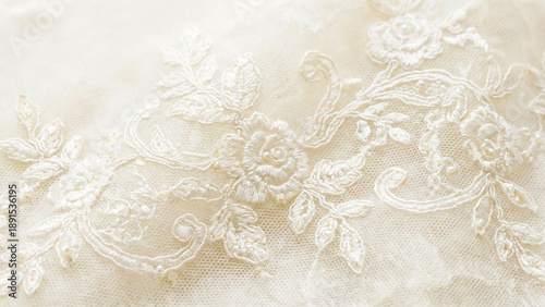 White floral lace fabric texture background wedding concept.