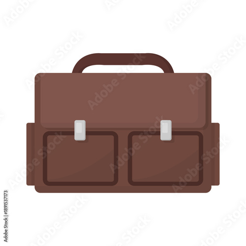 A vintage brown leather business briefcase and travel luggage suitcase object with a handle and lock isolated on a white background