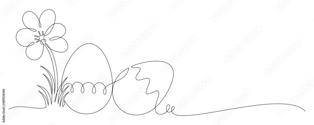 Obraz premium Continuous line drawing of an Easter egg with flowers.eps
