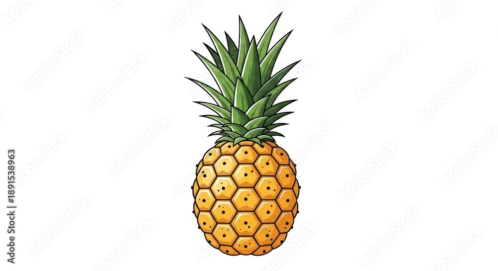 Obraz premium Vibrant yellow pineapple fruit with green leaves illustration