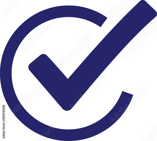 Dark blue check mark icon inside circular stroke on grid background