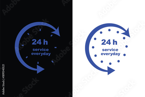 24 hours a day service concept vector icon isolated on white background in two colors style. 24 / 7 icon.