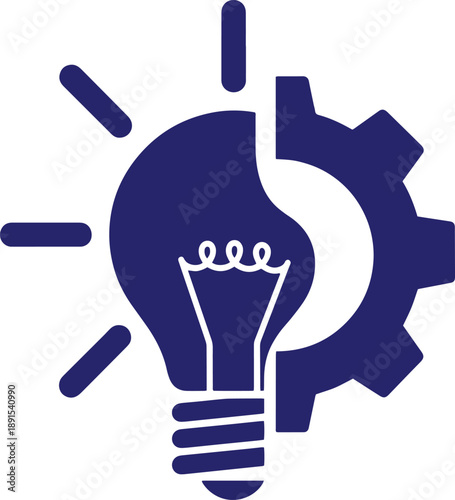 Creative thinking process and innovative solutions lightbulb gear icon