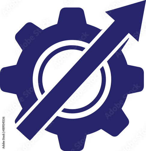 Gear with upward arrow and slash symbol for prohibited growth vector design