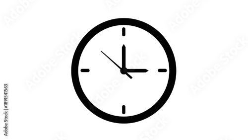 Simple black and white analog clock face showing three oclock.
