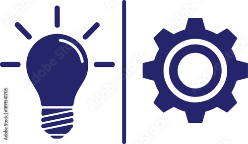 Blue lightbulb and gear symbol on transparent grid background