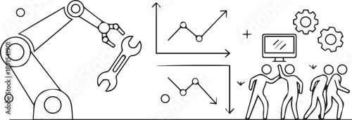 Business Growth Chart and Repair Concept Line Art
