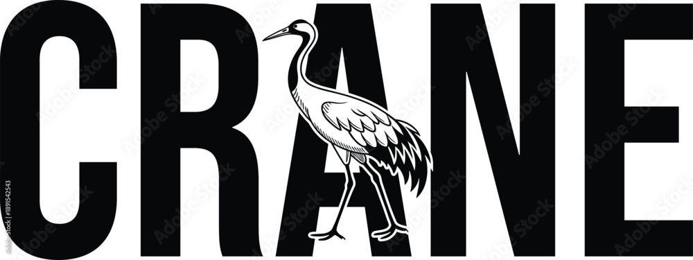 Fototapeta premium Elegant Crane Typography Design Featuring Bird Wildlife Illustration For Nature Conservation