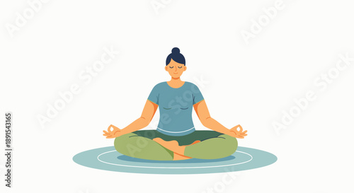 A serene individual meditating in a peaceful lotus position on a calm water surface, depicted in a simple illustration style