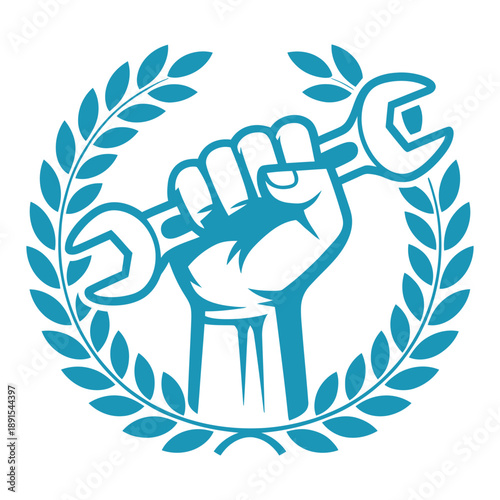 Teamwork and hardwork symbol with wrench and fist bump