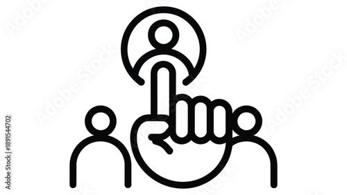 User selection icon with hand pointer choosing profile from group representing account selection, target audience and decision making concept