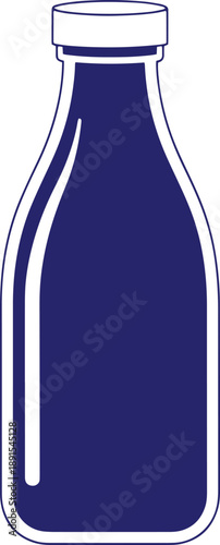 Glass bottle with cap blue silhouette for liquid or drink container