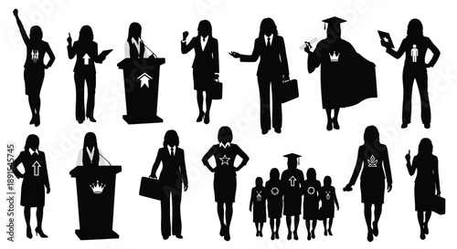 Successful business women in various poses and outfits