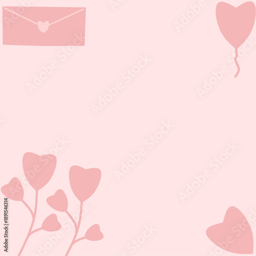 Cute pastel pink love background with hearts and envelope