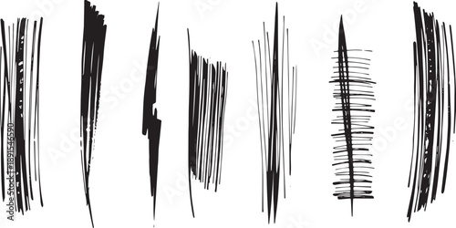 Brush set. Vector black paint brush spots, highlighter lines or felt-tip pen marker. Ink smudge abstract shape stains and smear set with texture