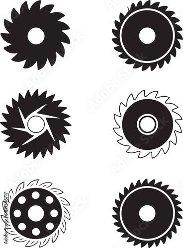 Collection of various circular saw blades on white background