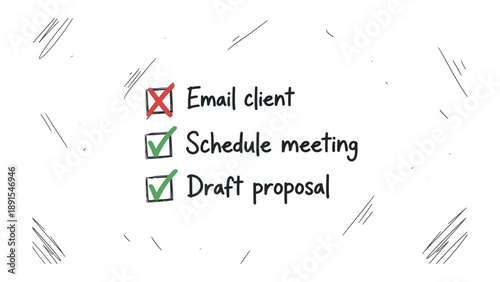 To-Do List: Tasks are highlighted as Email client is crossed, while Schedule meeting and Draft proposal are checked with a green check mark.