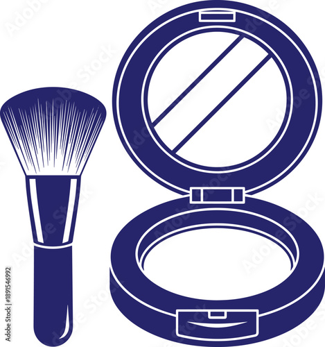 Makeup powder compact with mirror and soft application brush set art