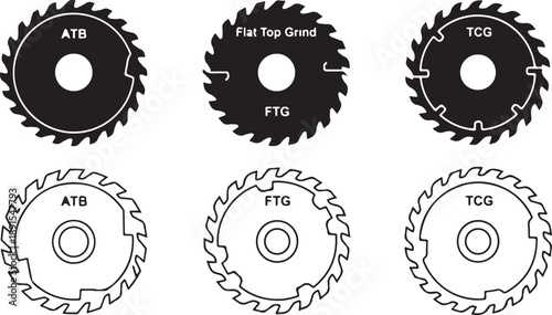 Saw blades in different views and specifications