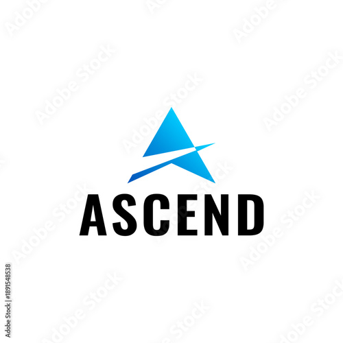 Ascend logo icon vector with abstract blue arrow triangle symbol in a modern clean style for business growth branding innovation and professional corporate identity