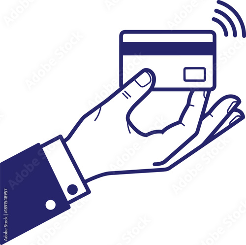 Hand holding credit card with contactless payment icon technology