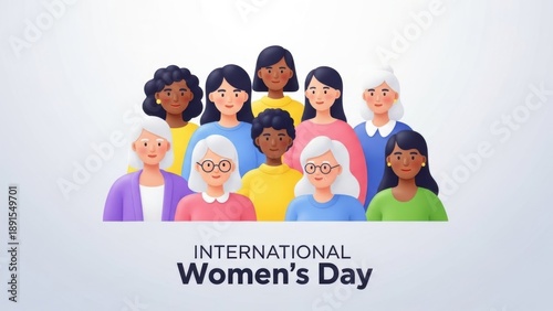 Diverse Women Group Celebrate International Women's Day 3D Illustration