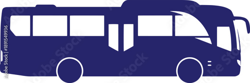 Blue bus silhouette on transparent grid, transportation icon