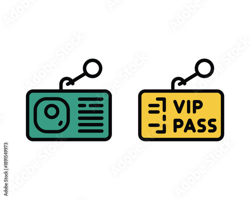 A VIP pass and a camera pass are shown side by side on a white background.