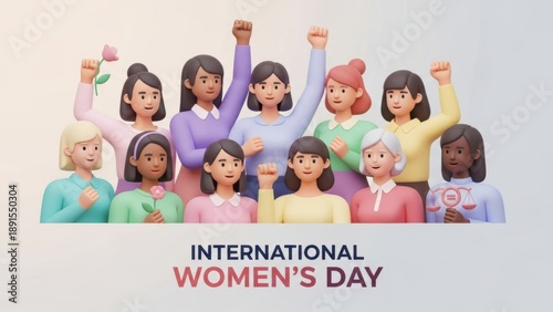 Diverse Women Unite Celebrating International Women's Day with Raised Fists