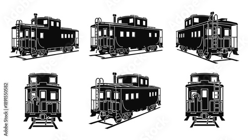 Vintage Caboose Collection: Multiple Angles of Classic Train Cars