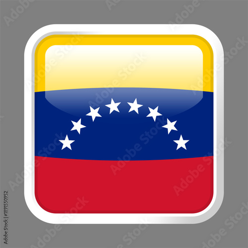 Free Download Glossy Venezuela flag icon square button vector design featuring national colors yellow blue and red with white stars. High quality isolated patriotic symbol for international travel apps. - GFXLoad