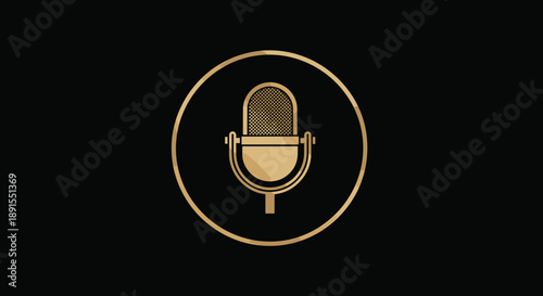 Gold microphone logo design for podcasting, broadcasting, and audio production branding