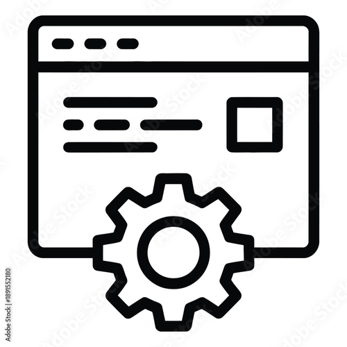 Website settings configuration icon with browser window and gear symbol for web development, system control and customization