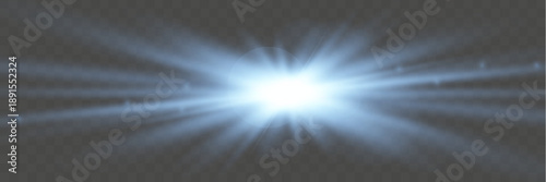 «Bright white sun light source with radiating beams, glares, and bokeh on a pale gray background in a simple design»