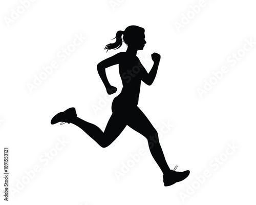 A woman in motion, running with determination and speed in a sleek silhouette.