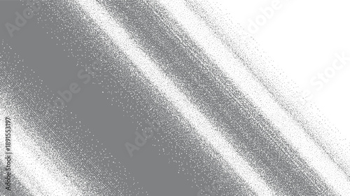 Diagonal gradient of grey dots fading into white space with textured bands