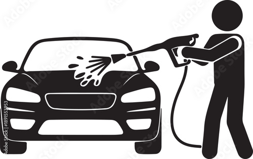Car wash cleaning silhouette vector illustration.