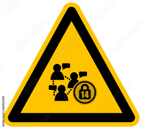 Vector de protección de grupos y comunidades digitales para menores de 14 años con icono de chat y candado de seguridad para evitar ciberacoso y contacto con desconocidos online