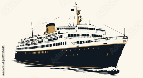 Large luxury ocean liner sailing on calm waters with multiple decks and funnels Ai Generated